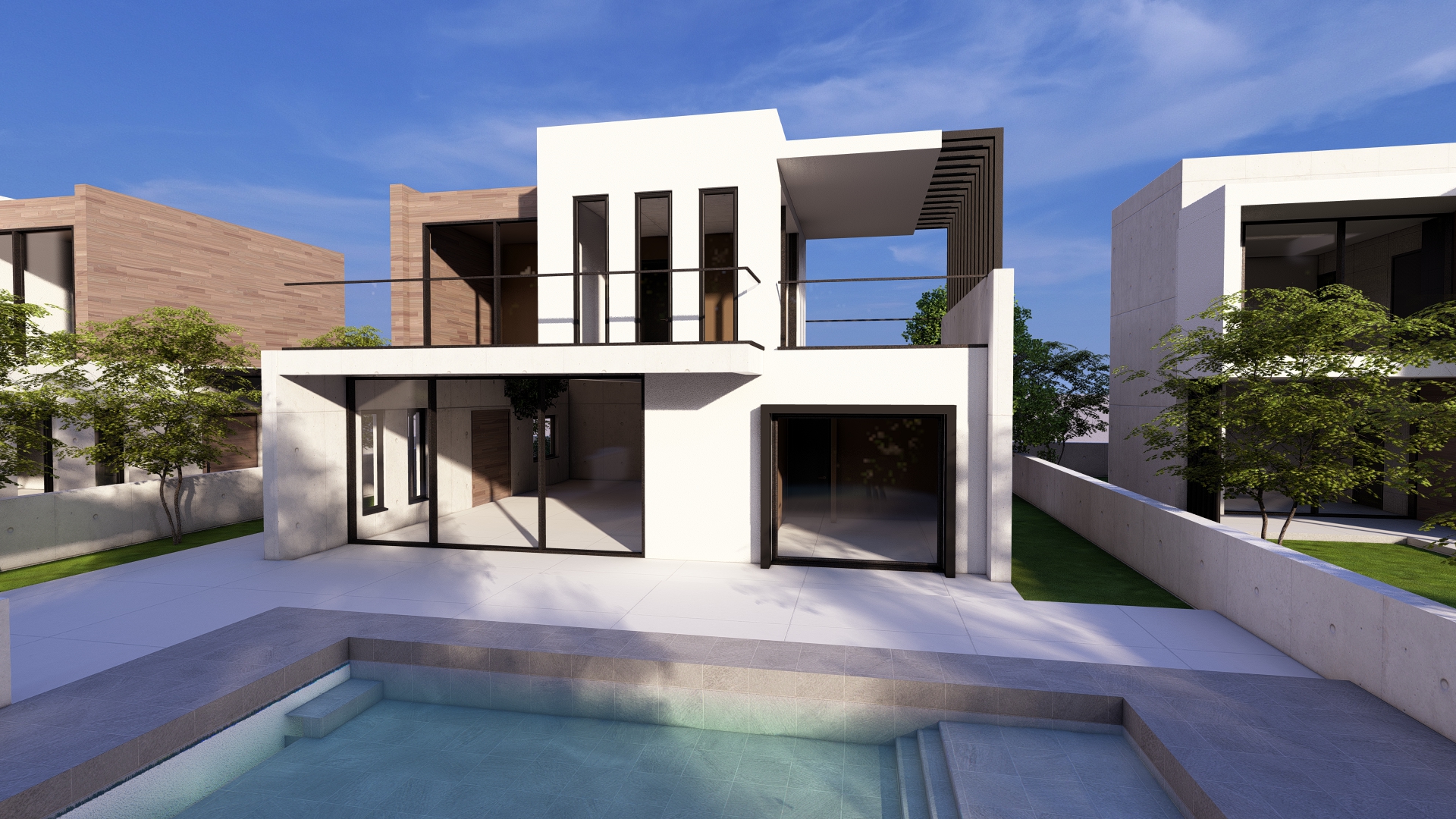 D2 — front elevation with pool