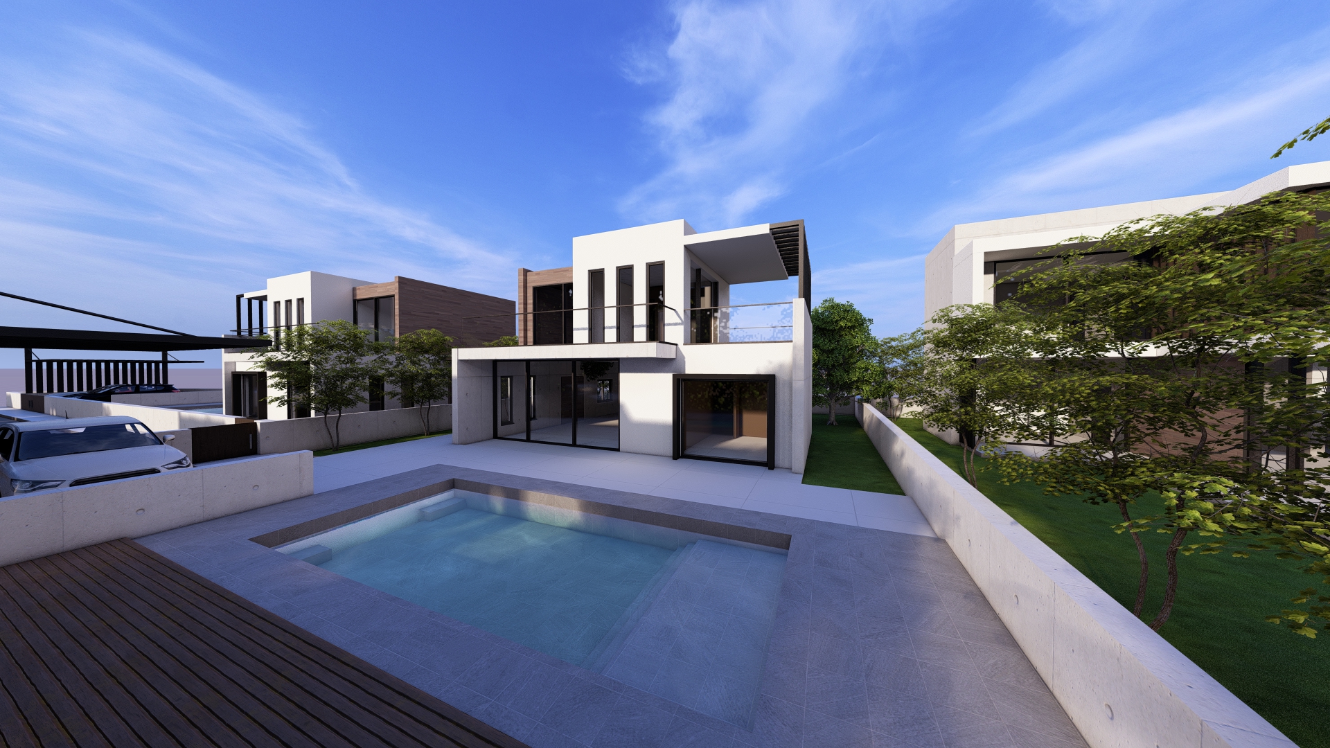 D2 — pool terrace with wooden deck