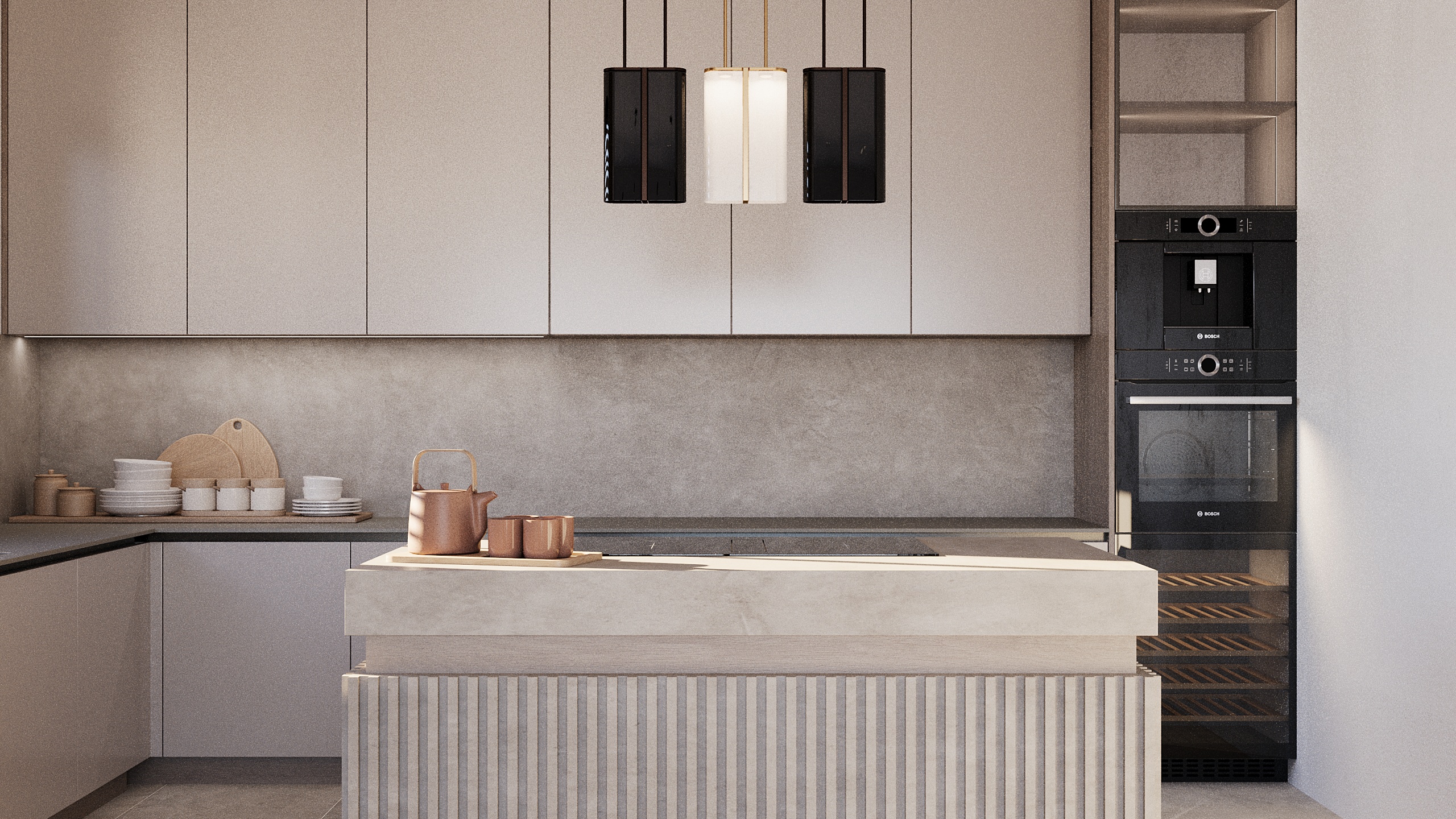 D2 — designer kitchen with stone island